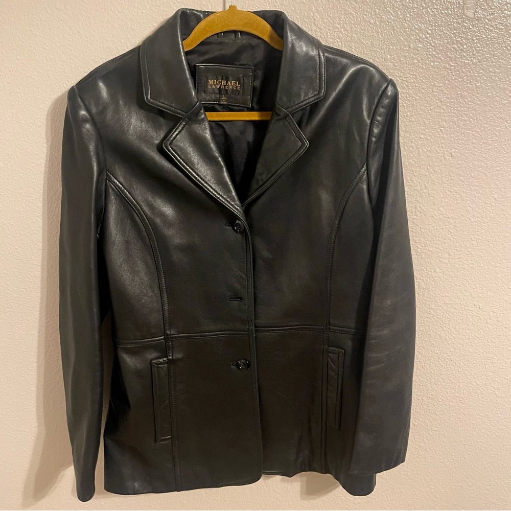 Michael Lawrence black genuine leather jacket